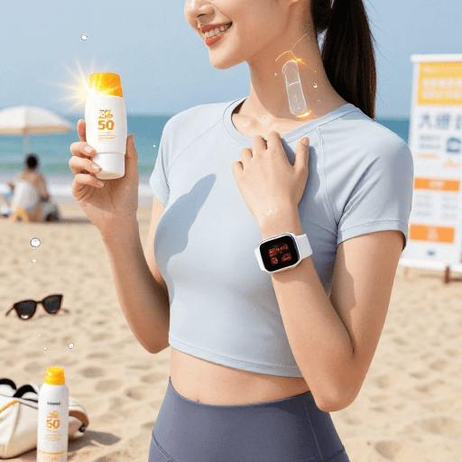 专业摄影素材：夏日晒护：8K高清模特展示防晒精华
