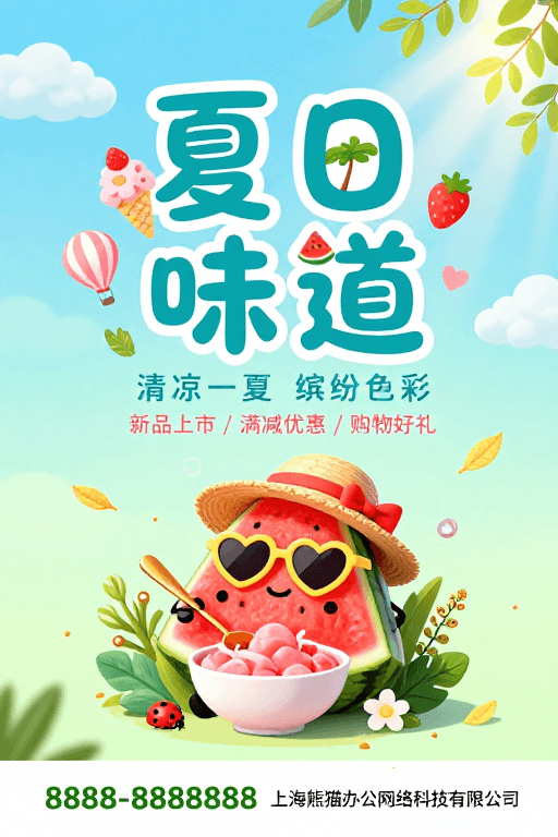 粉色系设计素材：夏日味道：清新童趣插画海报