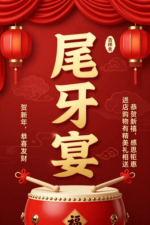 喜庆风格素材：红金中国风新年尾牙宴宣传海报