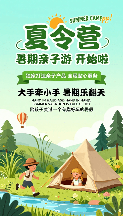 儿童活动素材：夏日亲子趣·清凉夏令营宣传海报