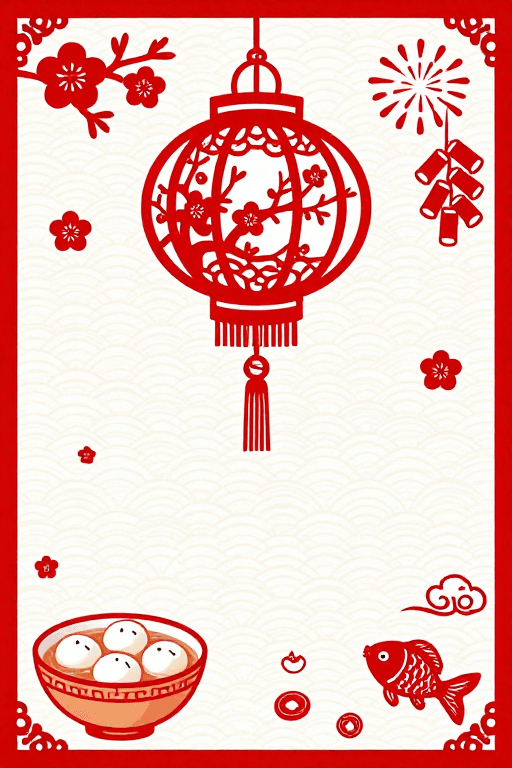 红白配色素材：传统剪纸红白配色宫廷灯笼插画