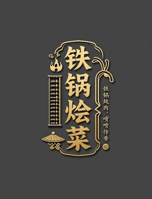 传统设计素材：传统莱馆LOGO创意：仿金文与中式元素融合设计