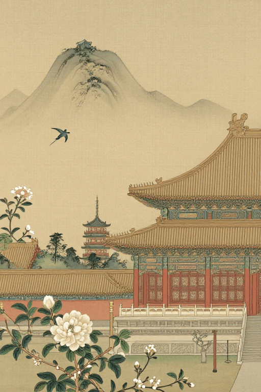 汉宫素材：汉宫户外花鸟图：细腻光影展现传统工笔之美