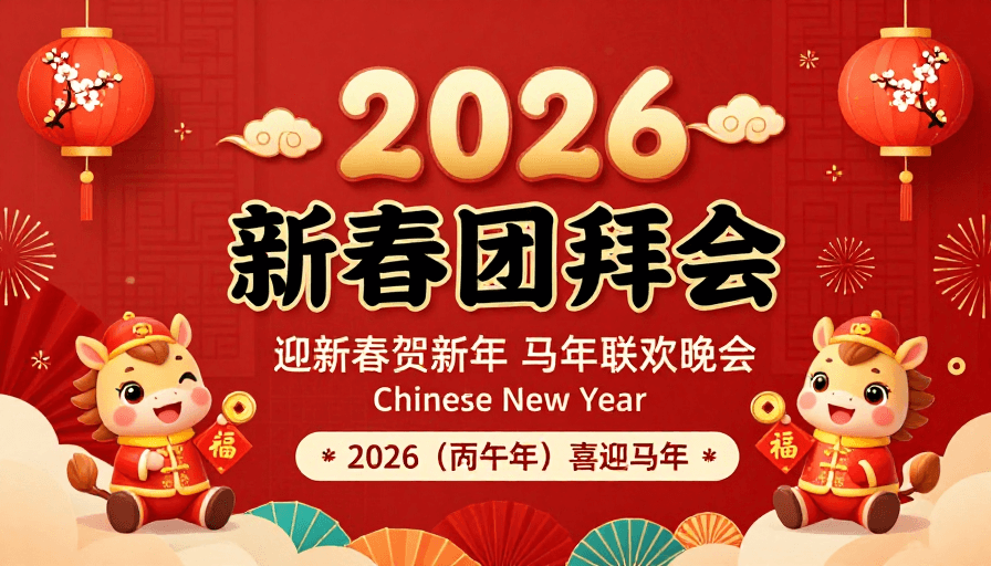 马年素材：2026新春马年团拜会喜庆海报设计