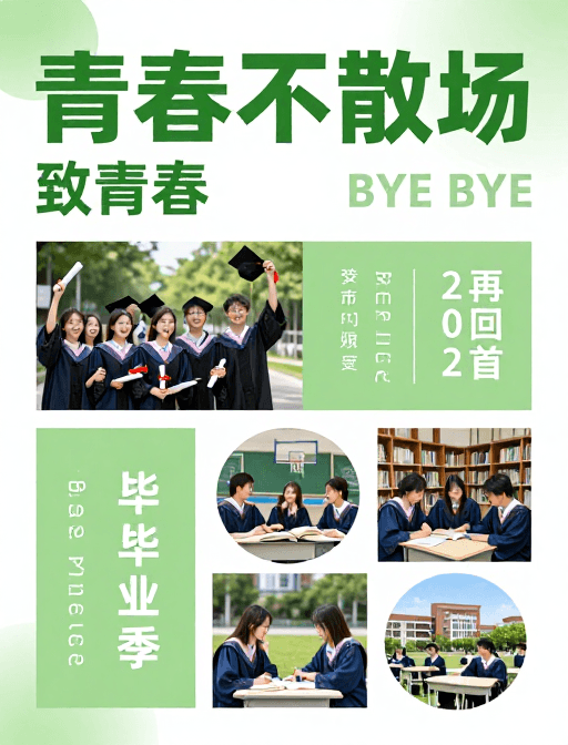 绿色主调素材：青春不散场：清新活力毕业季纪念海报