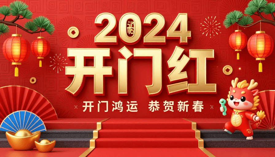 2024中国风新年海报：红金喜庆开门红