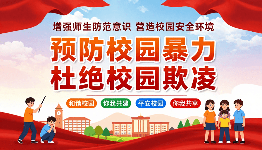 师生共建素材：红色中国风校园安全公益宣传海报
