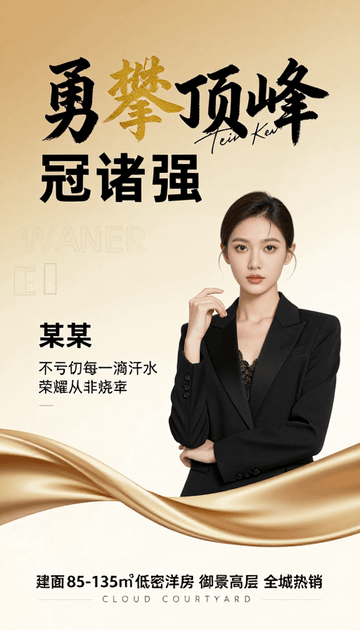 房地产广告素材：高端商务人物宣传：勇攀顶峰的尊贵宣言