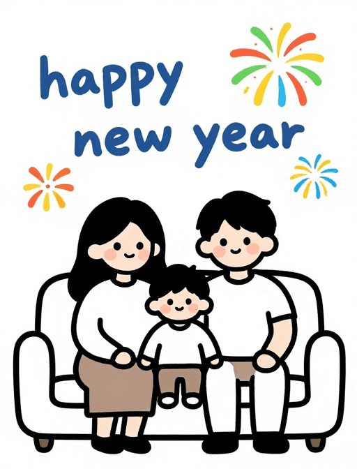 简笔画素材：2025新年全家福：温馨家庭简笔画庆祝时刻