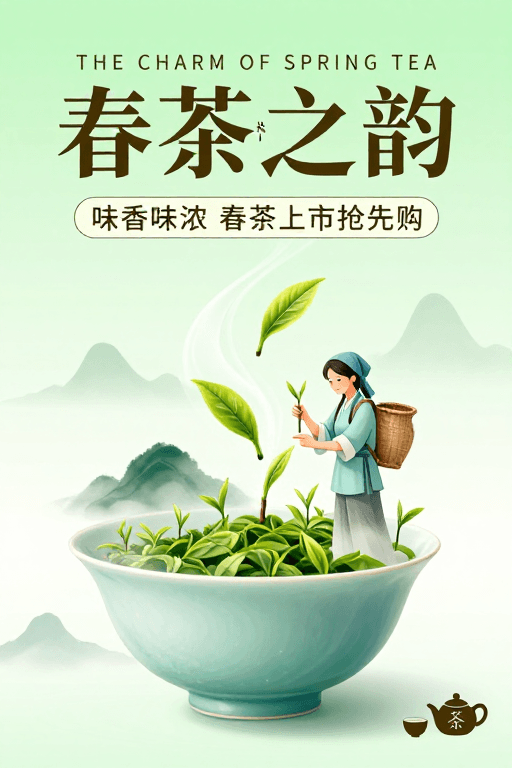 传统书法素材：春茶之韵：清新中国风春茶上市海报