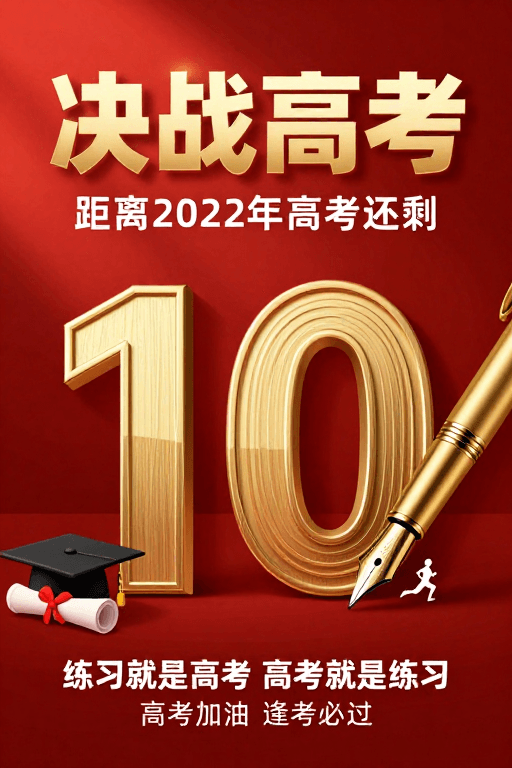 仪式感素材：高考倒计时红金海报：决战2022激励宣言