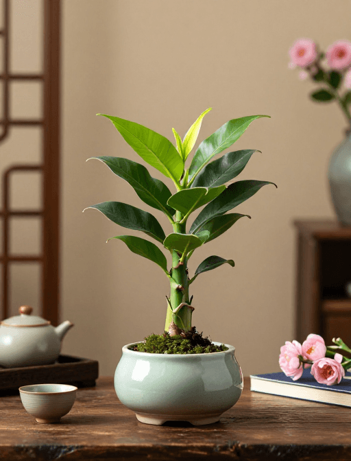 植物摄影素材：古韵中式空间：水培巴西木的雅致生活美学