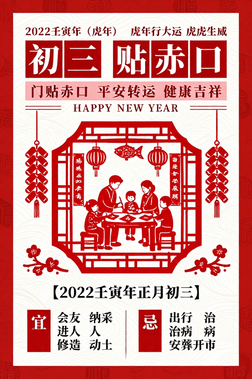 节庆氛围素材：红白剪纸中国新年海报