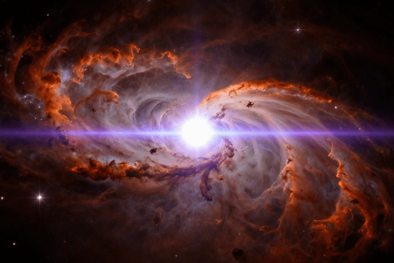 科学可视化素材：深邃宇宙中的活跃星系核喷流奇观