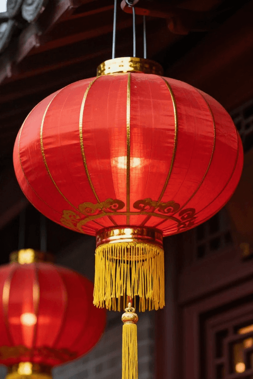 暖色调构图素材：传统红灯笼特写：节日暖光与中式美学