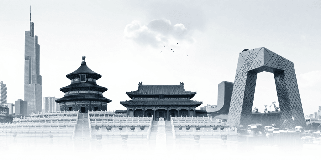 无文字设计素材：蓝调极简风：现代与传统城市地标交融