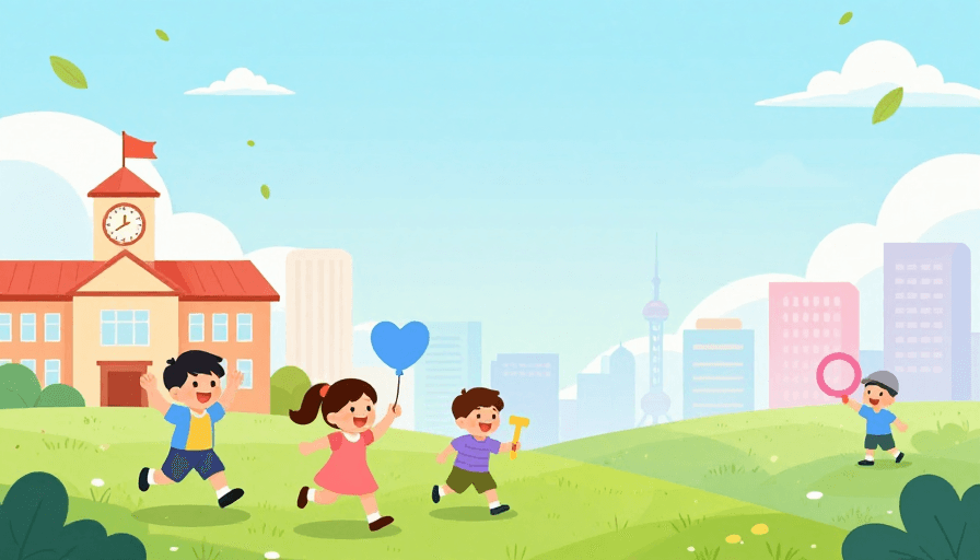 动态效果素材：童趣缤纷夏日校园：扁平插画儿童节背景图