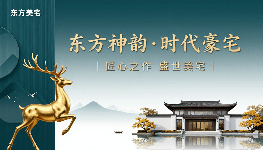 品牌海报素材：东方神韵·时代豪宅：新中式美学建筑海报