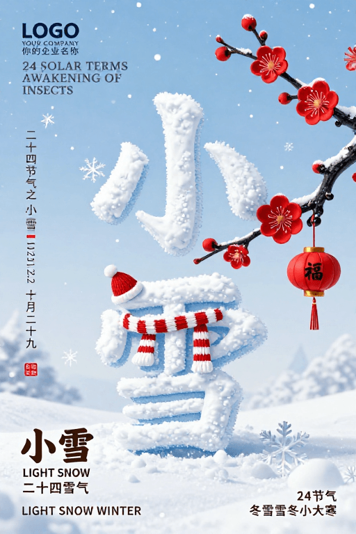 小雪节气素材：清新雅致小雪节气海报：传统与现代的冬日美学融合