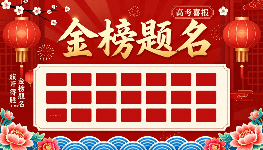 教育展示素材：红金相映中式书法金榜题名海报