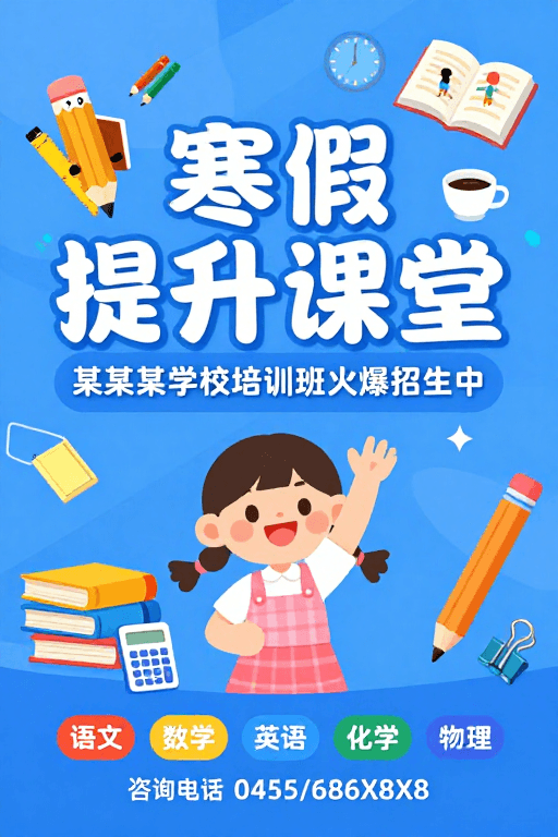 学习工具素材：寒假提升课堂：明亮童趣学习季海报