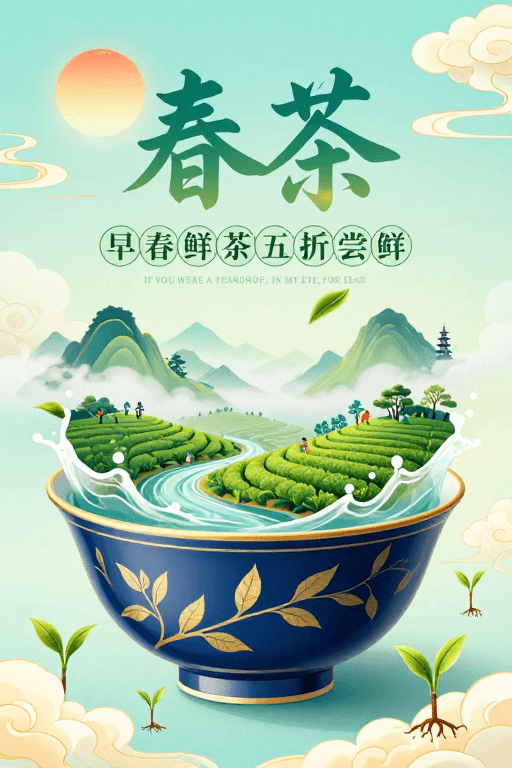 创意构图素材：春日青瓷·茶香幻境：早春鲜茶五折体验