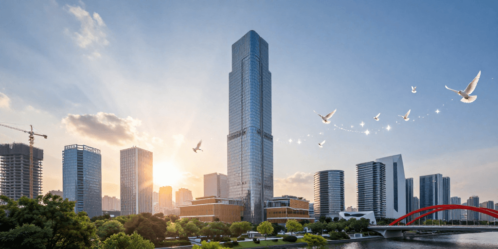 商业背景素材：未来理想城：超现实都市光影与生态愿景
