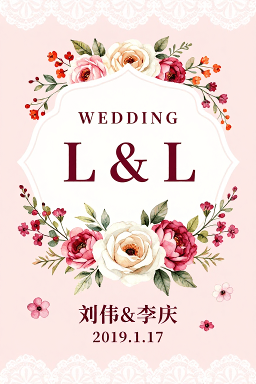 手绘花卉素材：柔美水彩风婚礼邀请函设计，浪漫典雅