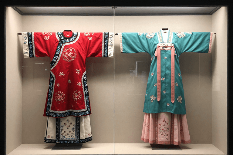 丝绸质感素材：非遗瑰宝：博物馆中式长袍艺术展