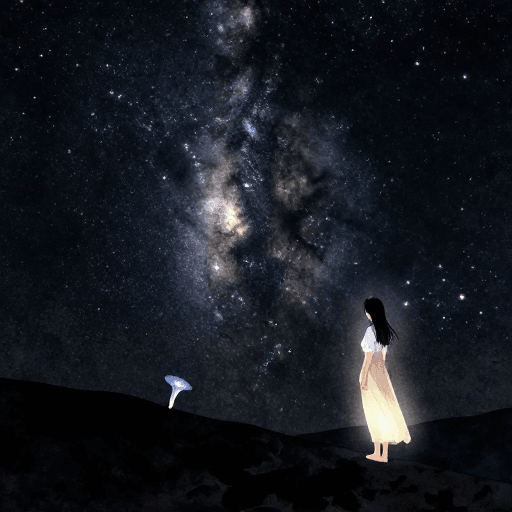 夜景素材：水彩星空：星河璀璨，牵牛织女诉说思念