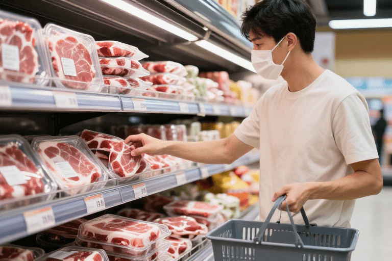 商业摄影素材：健康生活：超市选购优质生鲜肉品