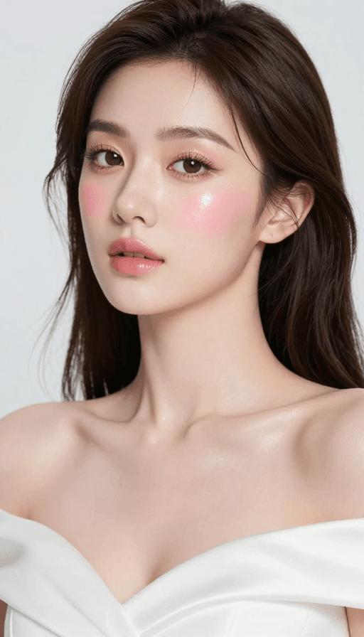 高级医美模特素材：高级少女代言：精致妆容与冷白肌肤的动态演绎