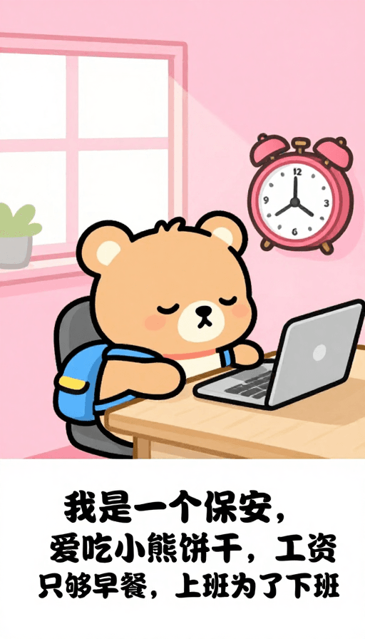 可爱插画素材：清新插画：小熊工位小憩的打工人日常