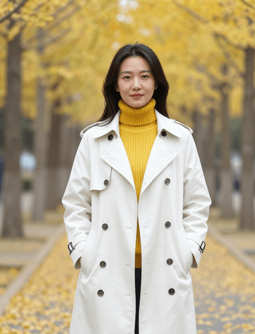 鹅黄毛衣素材：银杏大道上的秋日优雅女性