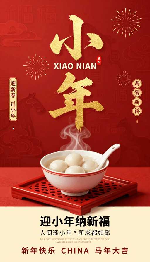 马年素材：中国风红色小年节日海报