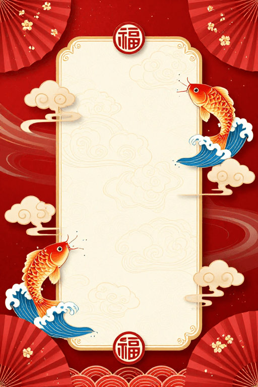 吉祥图案素材：红色福字留白·中式喜庆插画背景