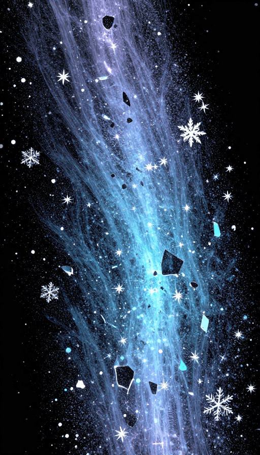 数字艺术素材：科幻粒子光影：破碎重组的荧光雪域