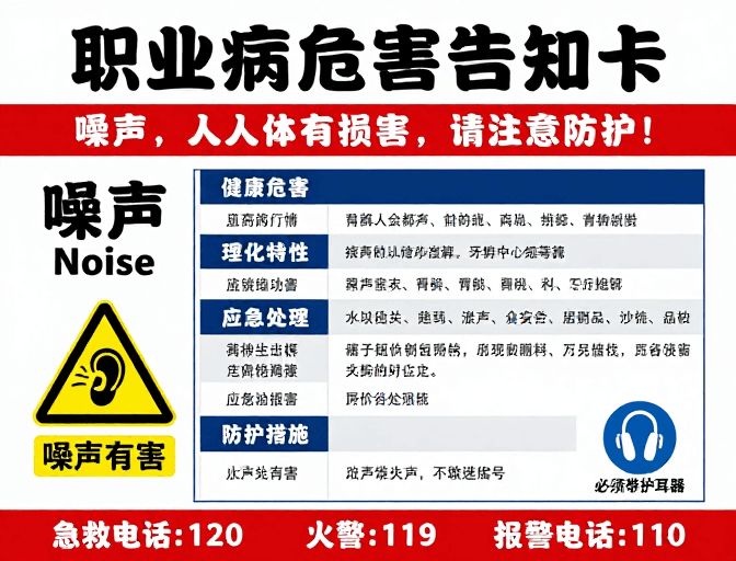 警示信息素材：职业病危害告知卡：噪声防护与安全警示
