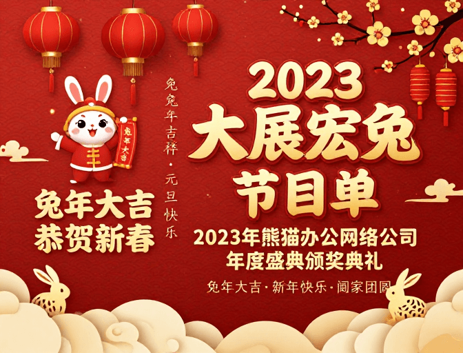 剪纸艺术素材：2023兔年新春喜庆中国风海报