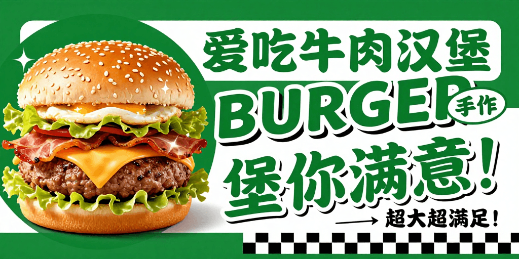 快餐广告素材：绿色手作汉堡海报：视觉盛宴与美味诱惑