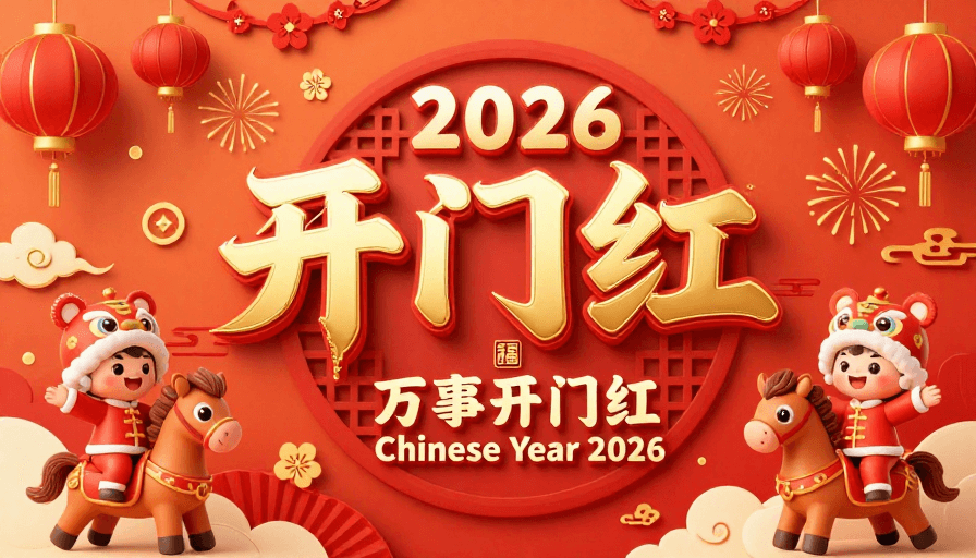 吉祥图案素材：喜庆中国风2026新年海报：开门红吉祥贺图