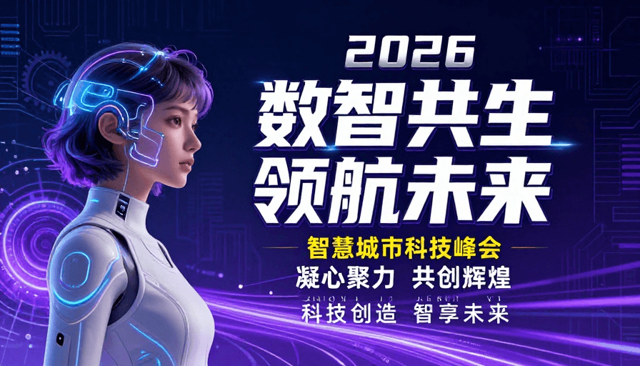 人机融合素材：数智共生 领航未来：2026科技峰会视觉海报