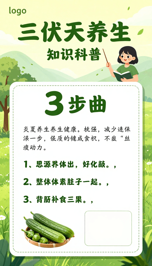 #夏季养生素材：三伏天养生指南：绿色清新科普海报设计