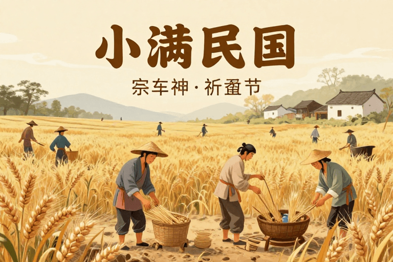 古风绘画素材：小满时节祭车神祈蚕节：古风田园民俗画卷