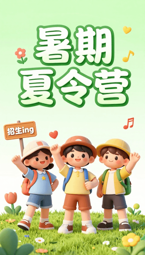 活泼风格素材：活力夏日：3D可爱夏令营宣传图