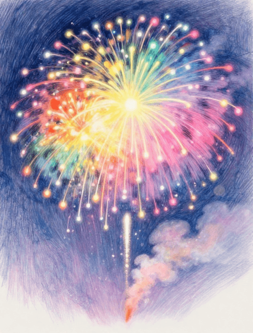 数字绘画素材：梦幻烟花：朦胧彩铅与七彩渐变的治愈瞬间