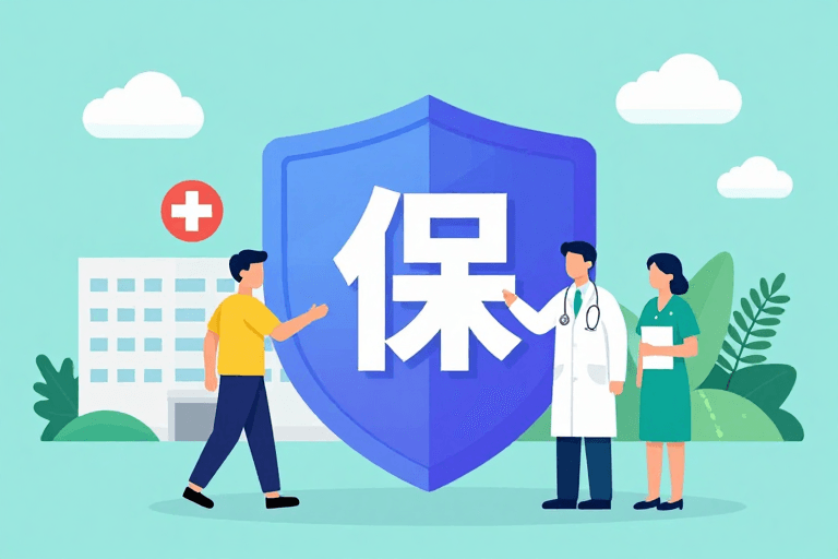 医疗元素素材：健康守护盾·扁平医疗插画图