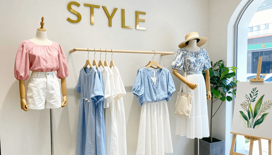 服装店展示素材：现代简约时尚店内实景展示