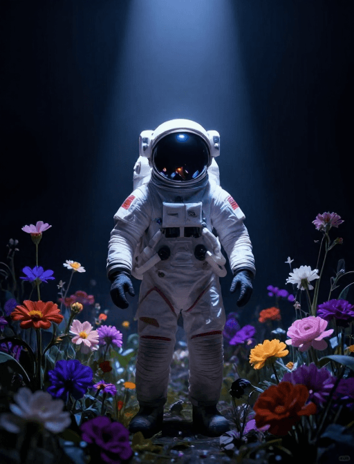 梦核美学素材：梦核宇航员：光影花海中的神秘艺术创作