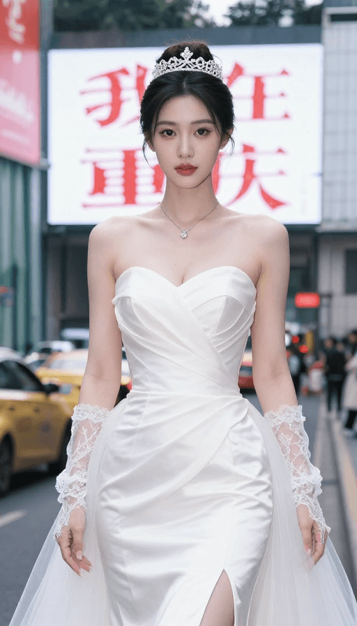人像摄影素材：重庆网红打卡地抹胸婚纱写真，超高清美女人像